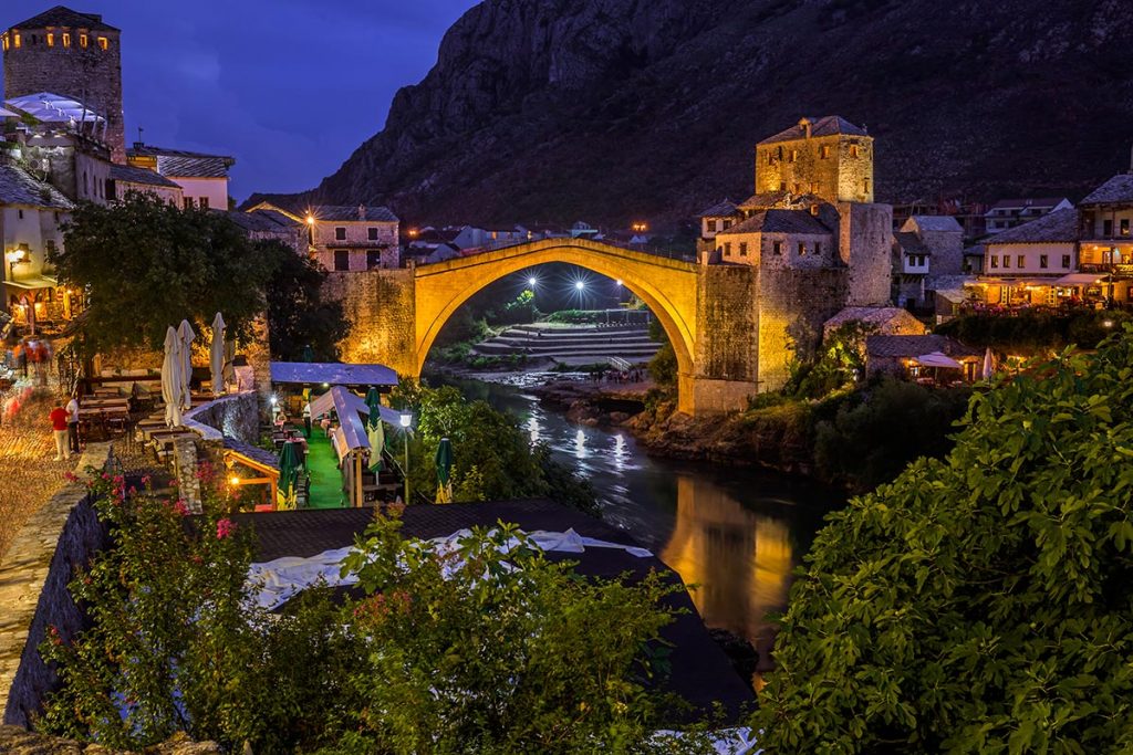 Mostar Old Bridge in the evening hours