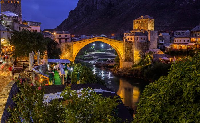 Mostar Old Bridge in the evening hours