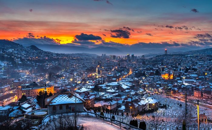 Sarajevo under snow during the winter time
