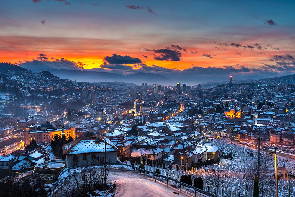 Sarajevo under snow during the winter time