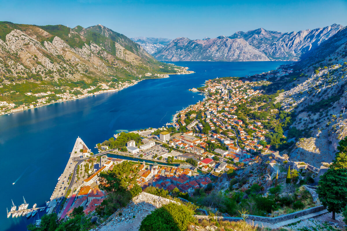 Aerial view of the Old historic town of Kotor